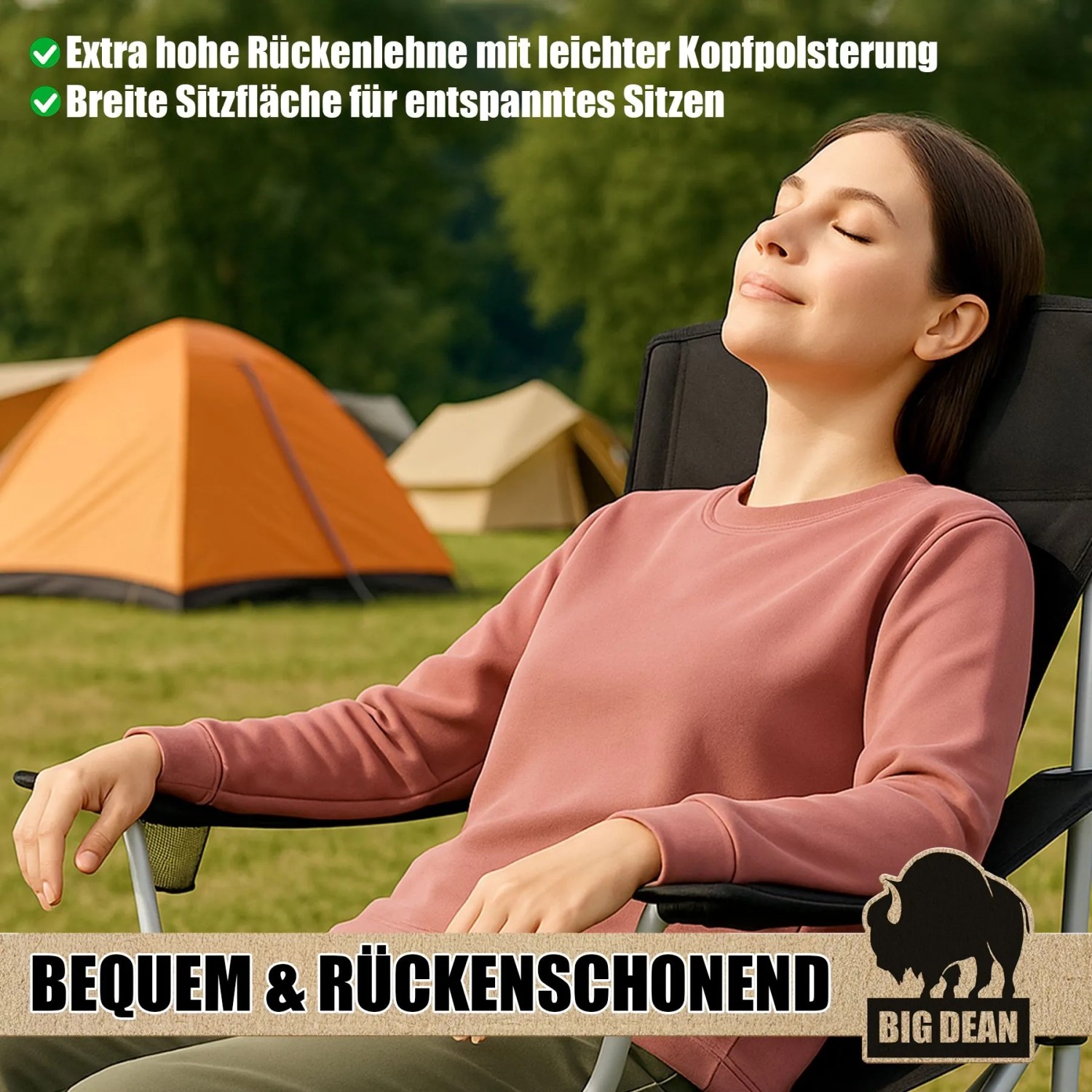 BigDean 2er Set Campingstuhl Extra Hohe Lehne bis 150kg Belastbar Faltstuhl Anglersessel Klappstuhl Klappsessel Campingstuhl Faltbar Angelstuhl_5