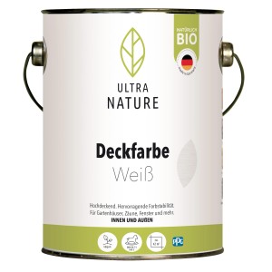 Ultra Nature BIO Deckfarbe Weiß, 2,5 l Dose. Wetterschutzfarbe für Holz im Innen- und Außenbereich.