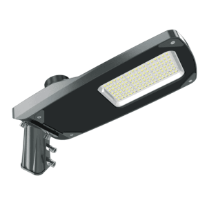 Schwarze ENOVALITE LED Straßenleuchte PRO, 30W, zur Mastmontage. Außenstrahler für Wege und Straßen.