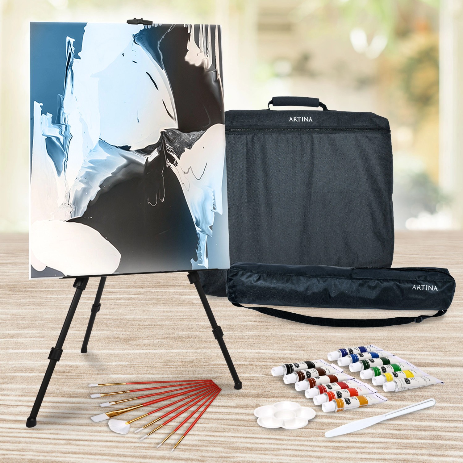 Artina Michelangelo Malset 122-tlg mit Staffelei, Farben, Pinseln und Zubehör.