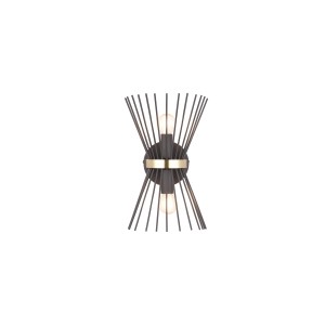 Moderne, 2-flammige Wandleuchte Rod in Schwarz-Gold (20x14 cm) für Wohn- und Schlafbereich.