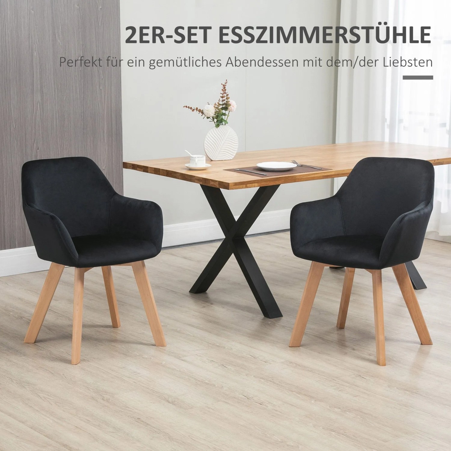 HOMCOM Esszimmerstühle 2er Set mit Armlehne Rückenlehne_4