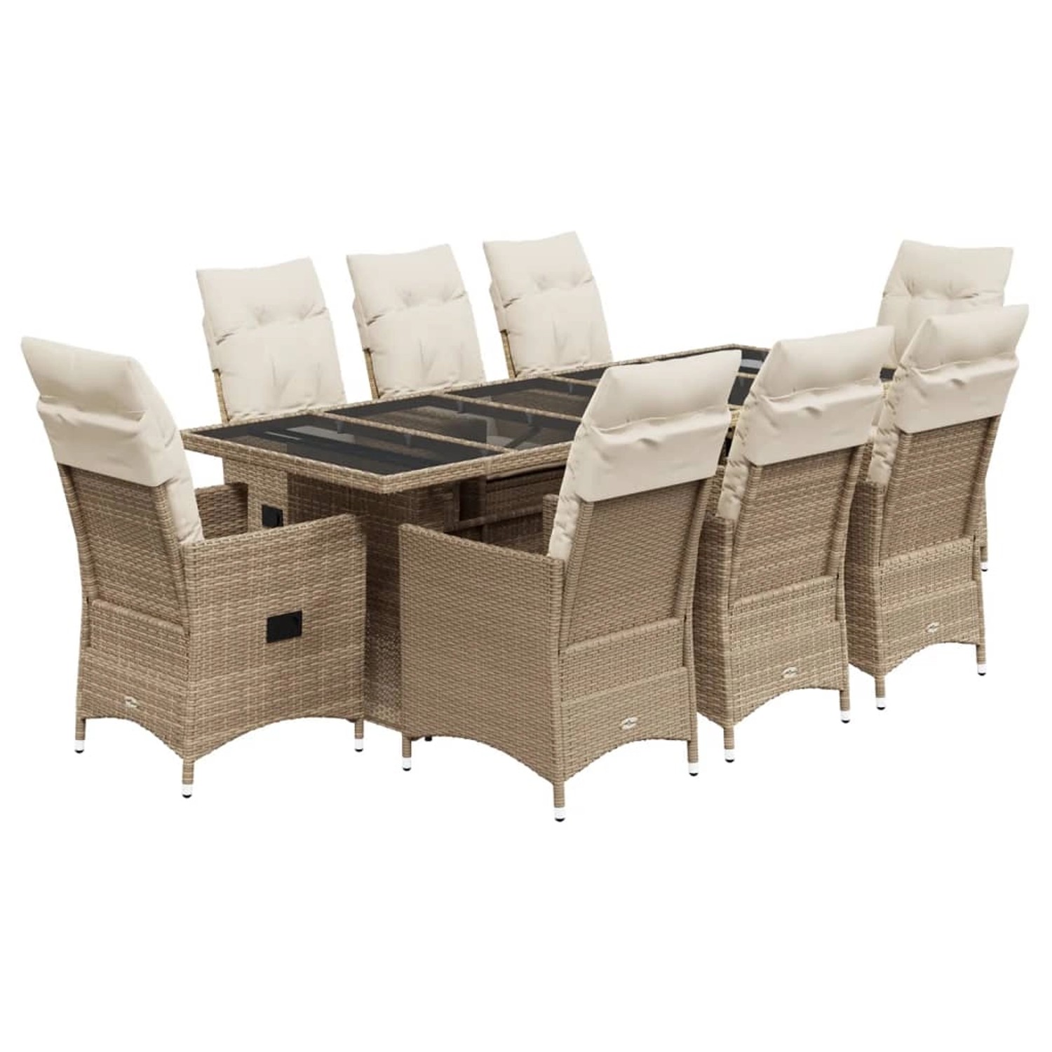 vidaXL 9-Tlg Garten-Bistro-Set mit Kissen Beige Poly Rattan 3277246