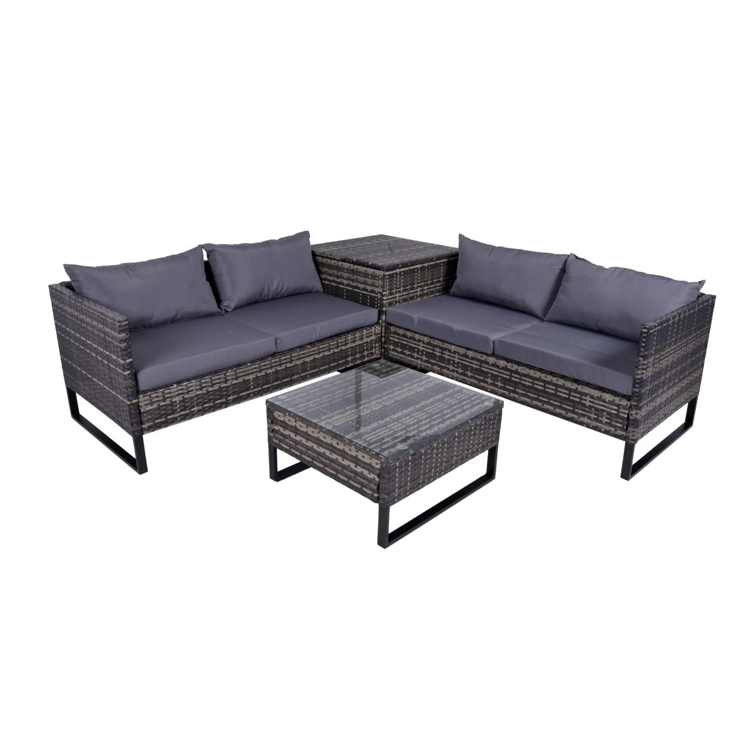 DELUKE Gartenloungeset LINZ Kunststoff Schwarz Aufbewahrung Gartenmöbel Set Garten Lounge-Eckgruppe Lounge-Set Pool Loun...