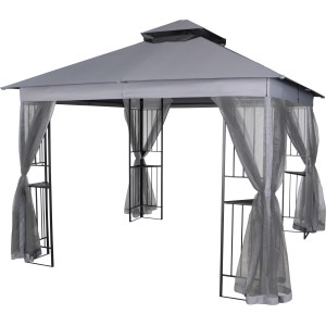 Grauer Pavillon Bulman 300x300x275 cm mit Moskitonetz für Garten & Terrasse.