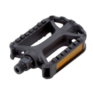 Schwarzes ATB Pedal aus Kunststoff mit Reflektor für Fahrräder.
