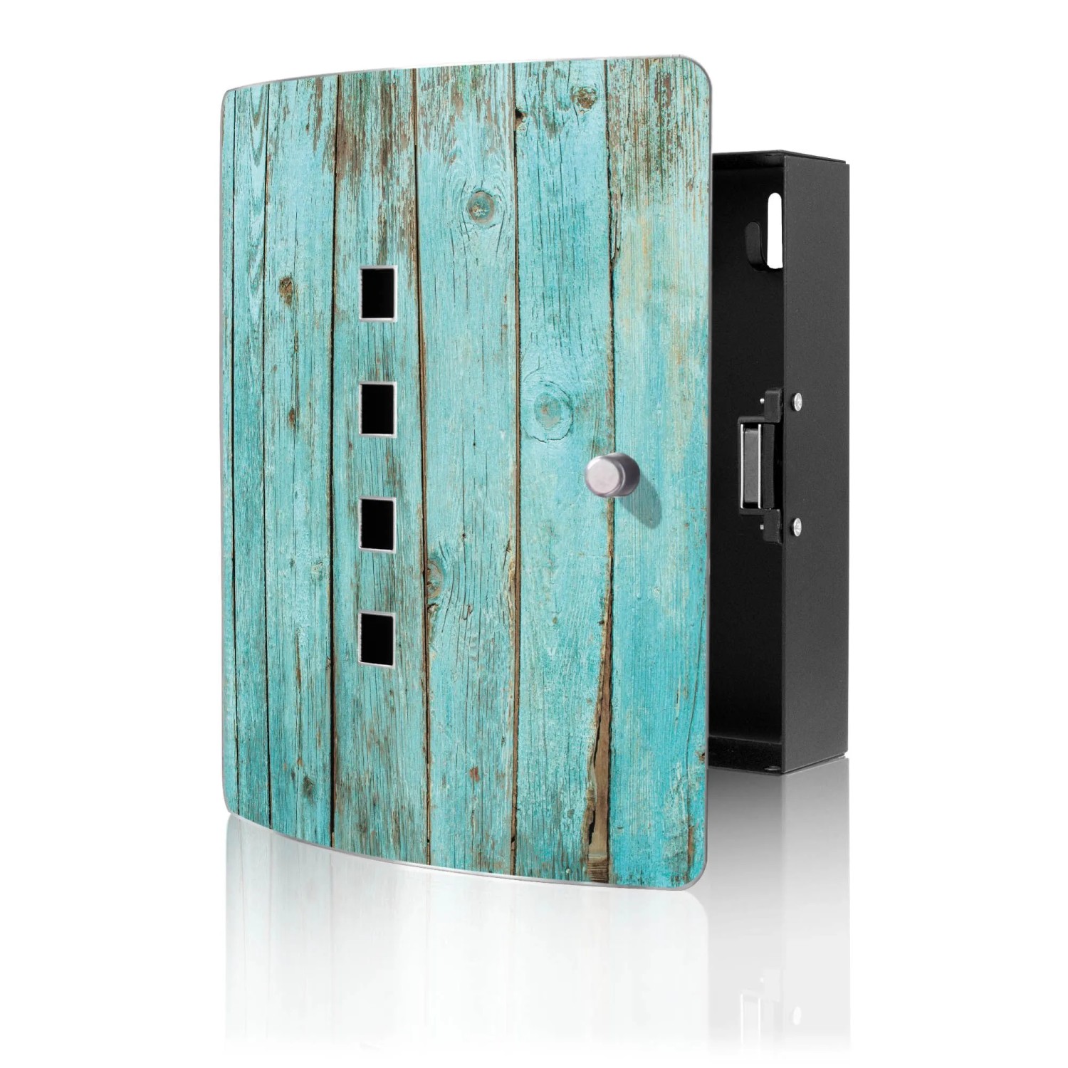 Banjado Design Schlüsselkasten Aus Edelstahl Für 10 Schlüssel 24x21,5x7cm Mit Magnetverschluss Motiv Blaues Holz