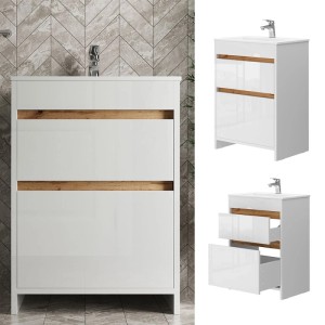 Vicco Badmöbel-Set Detmold, weiß, 2-teilig mit Unterschrank (60 cm) und Waschbecken.