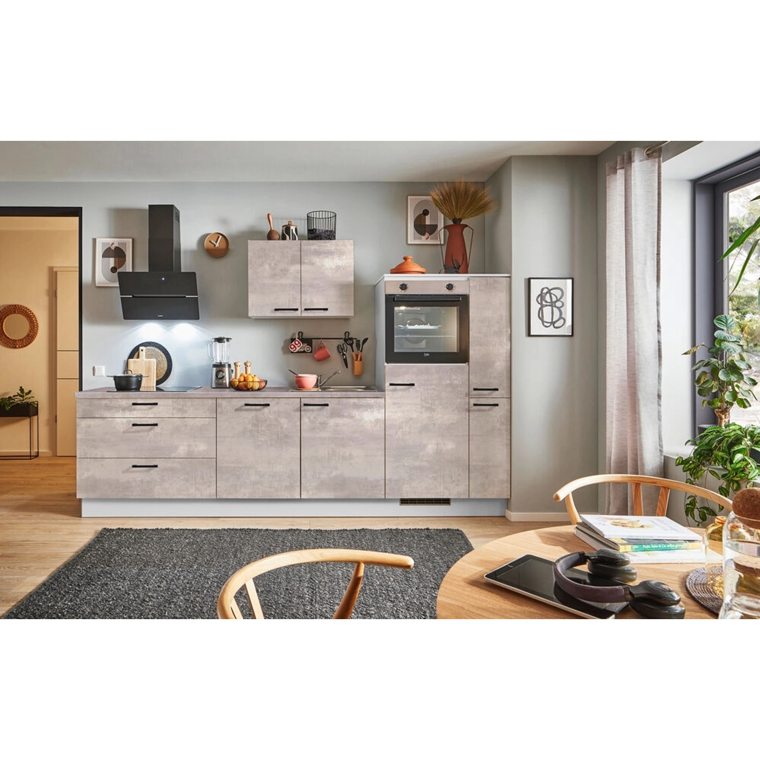 pino Küchenzeile 280cm Beton Perlgrau Anschlag rechts 1 Geräte-. 1 Seitenschrank