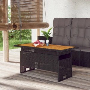 Schwarzer vidaXL Gartentisch aus Akazienholz und Rattan, höhenverstellbar.