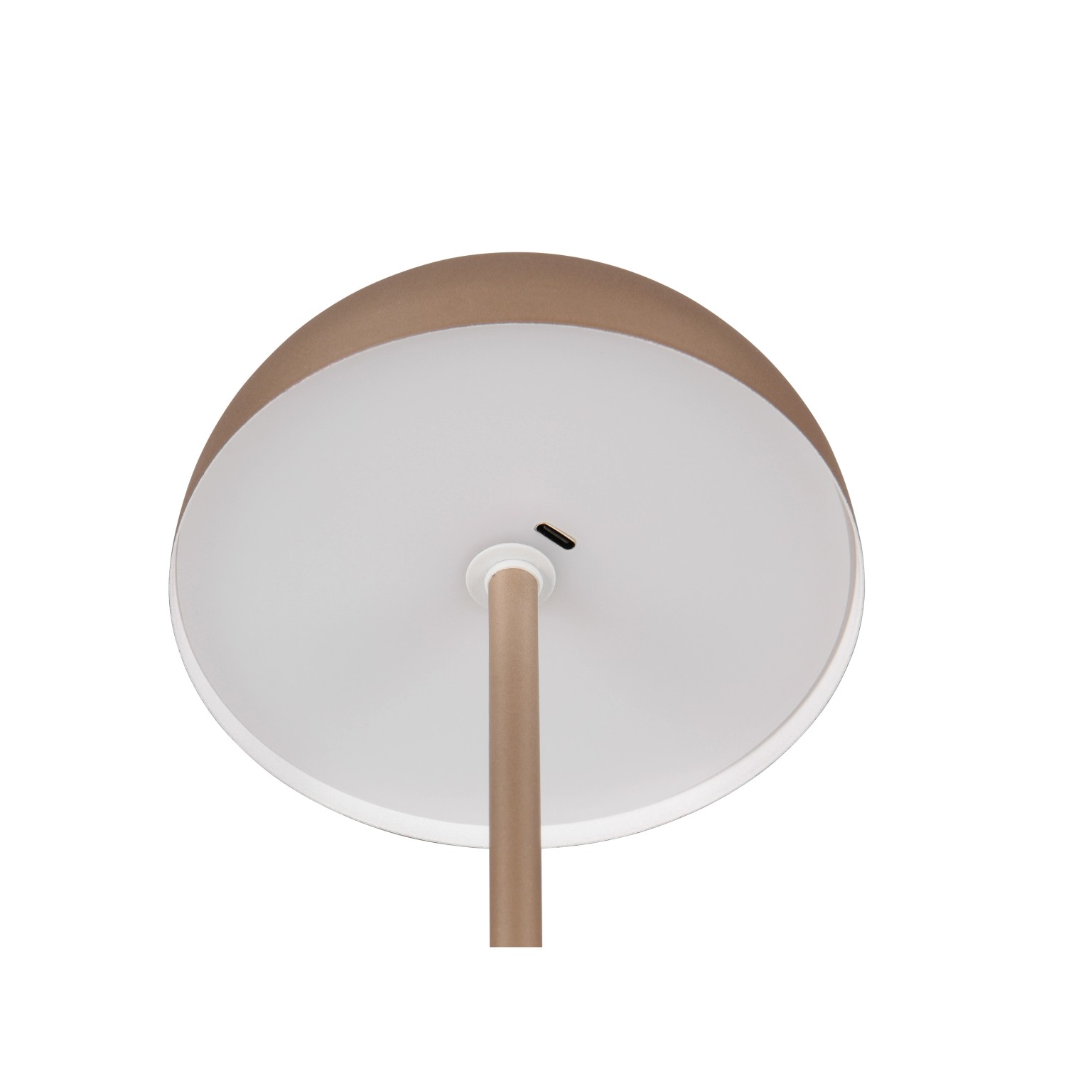 Moderne LED-Tischleuchte Munoz in Coffee, Ø 13 cm. Dimmbar, mit USB-C Anschluss.