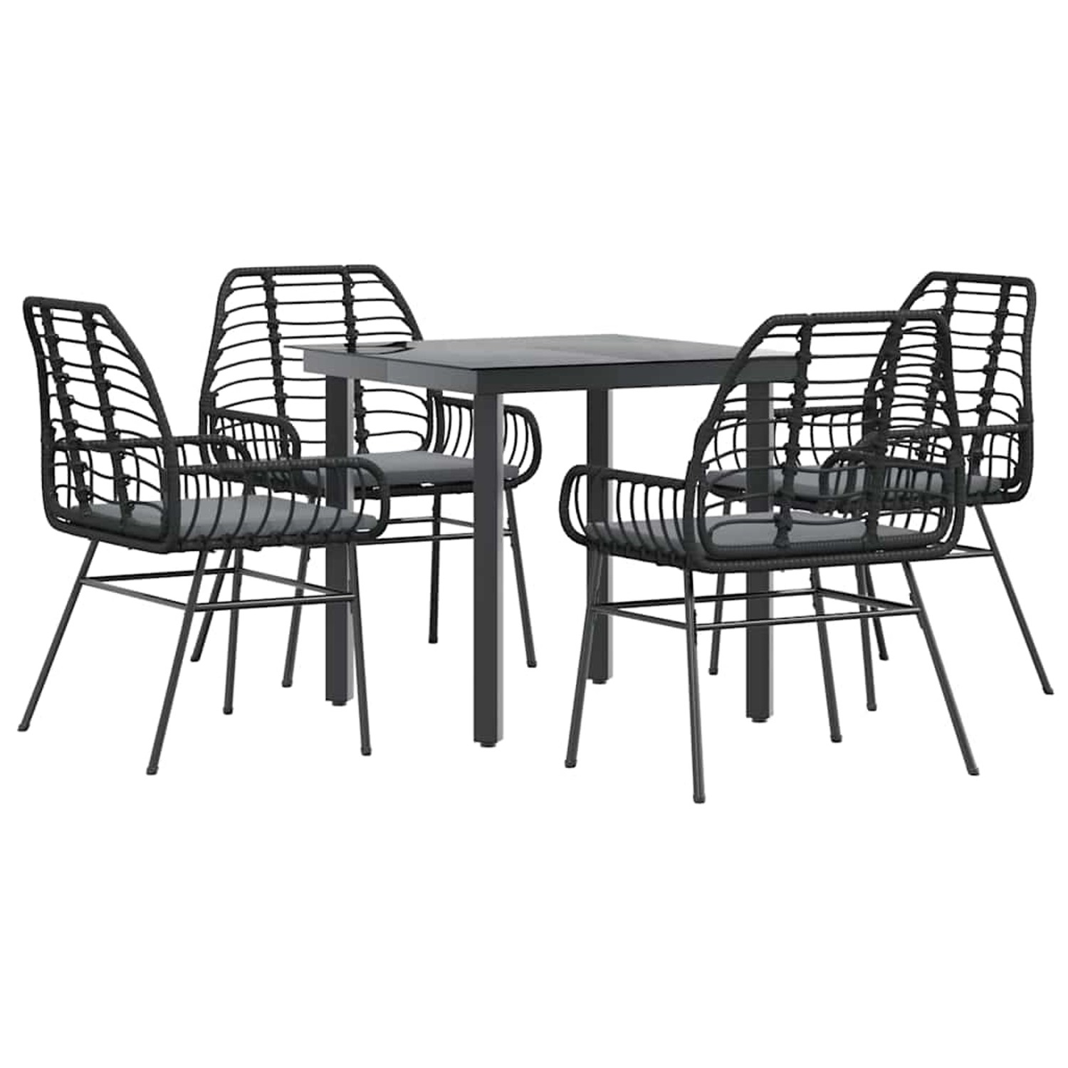 vidaXL 5-Tlg Garten-Essgruppe mit Kissen Schwarz Poly Rattan Glas 3334549 günstig online kaufen