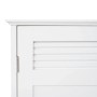 Weißer MCW Waschbeckenunterschrank: Detail der Tür mit Lamellen und sichtbarem Scharnier. Badmöbel aus MDF.