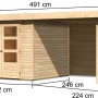Karibu Holz-Gartenhaus Boras Natur mit Flachdach und Anbau, Maße: 238x242 cm.