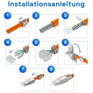 Installationsanleitung für hb-digital CAT7 Netzwerkstecker RJ45 mit LSA-Technik.