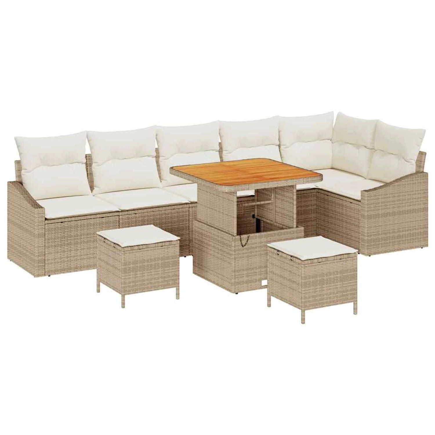 vidaXL Garten-Sofa-Set mit Kissen 9-Tlg Beige Poly Rattan 3362671 günstig online kaufen