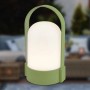 Brilo Akku-LED-Tischleuchte in Lindgrün mit Tragegriff, warmweißes Licht.