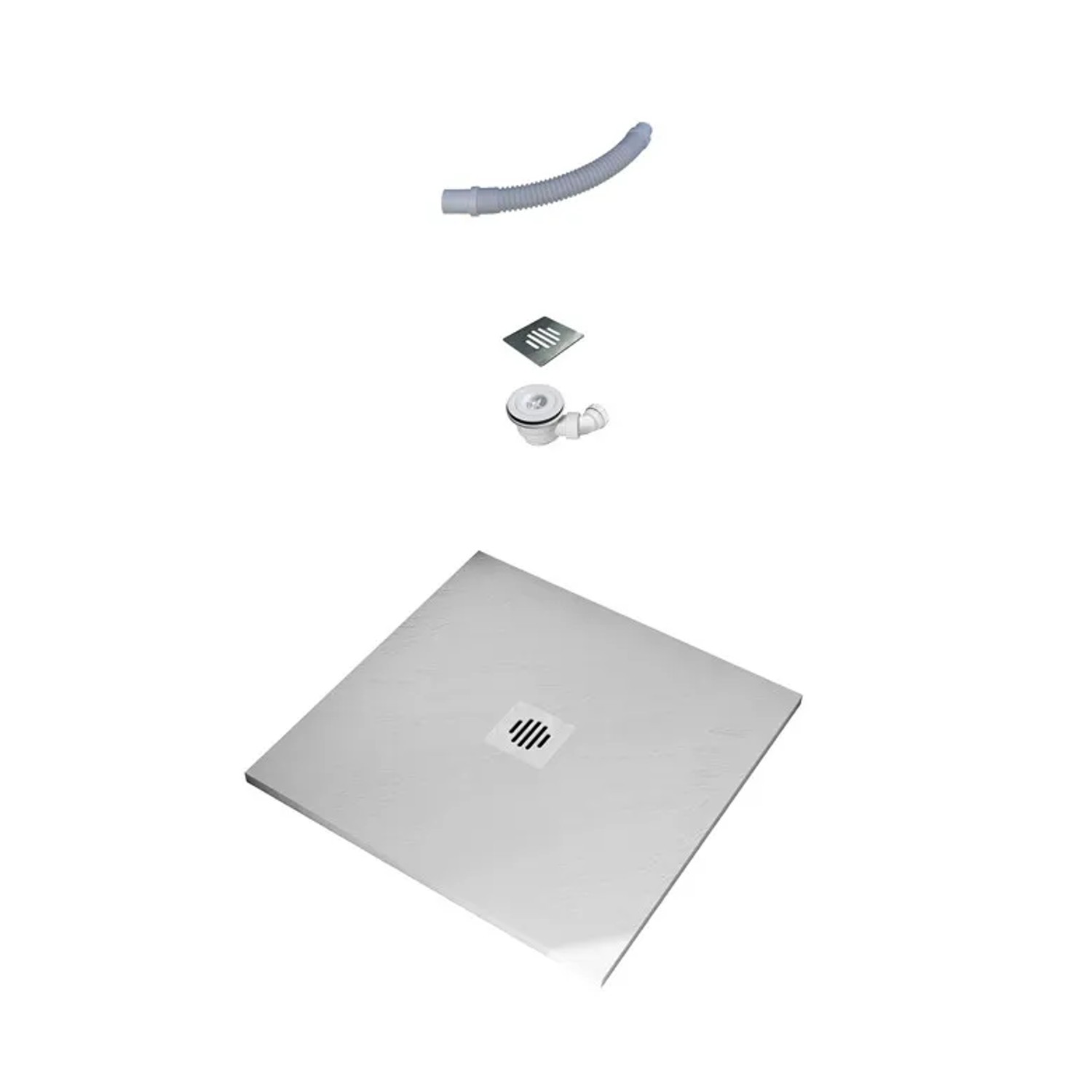 Duschparadies Duschwanne Duschtasse 80x80x3cm für Duschkabine Duschwand Schiefer Effekt Quadrat Weiß mit Ablaufabdeckung Ablaufgarnitur T3