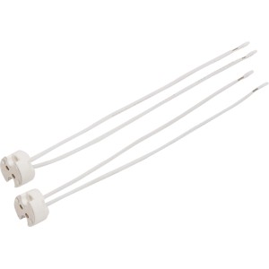 Zwei weiße Lampenfassungen für Niedervolt-Halogenlampen (G4/GU5.3/G6.35) mit Kabel.