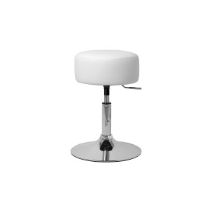 Weißer, höhenverstellbarer ML-Design Schminkhocker mit Stahlfuß.