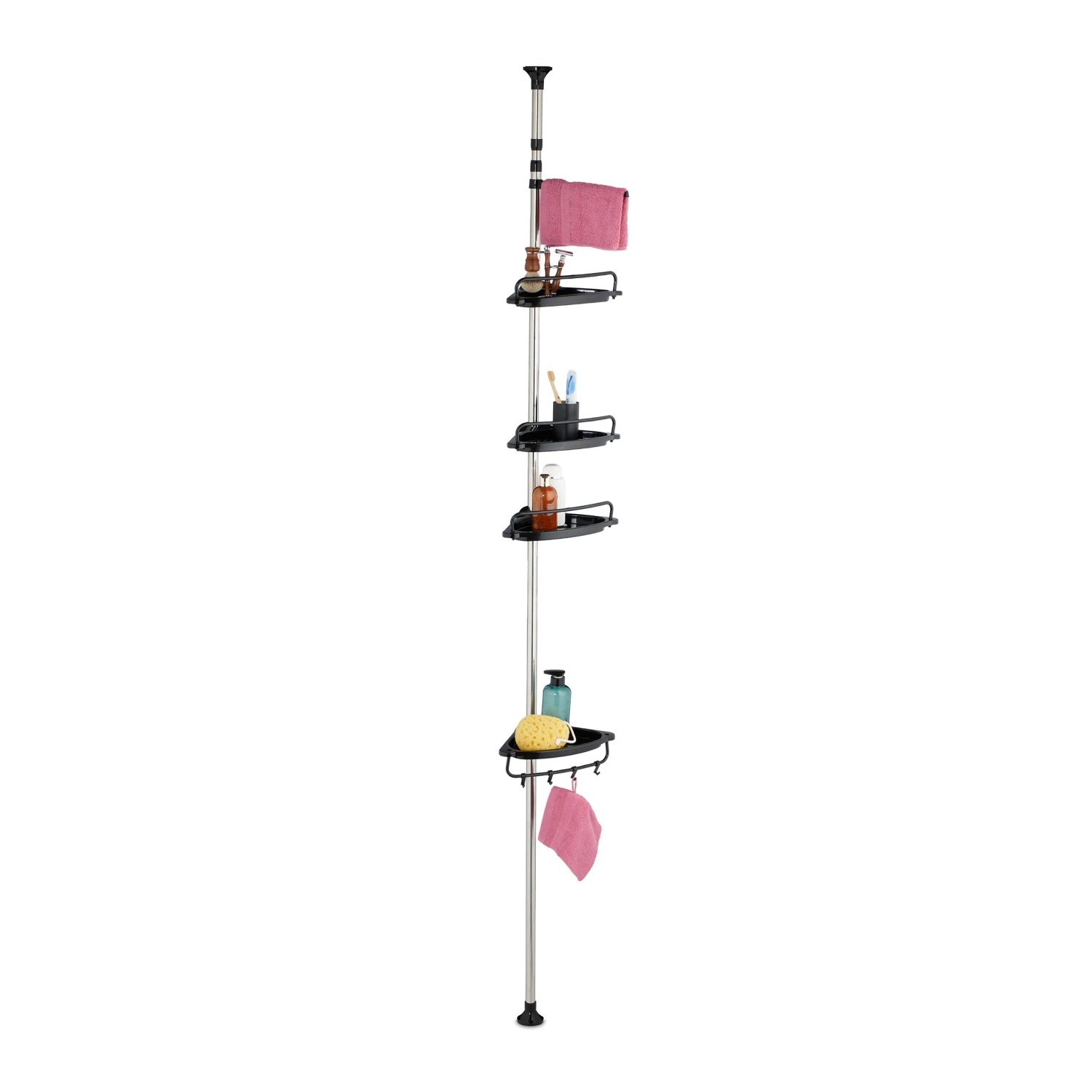 Relaxdays Duschregal Edelstahl Schwarz Höhenverstellbar Klemmbar 99 cm x 33 cm x 21 cm 1,2 kg