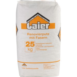 Sack Laier Renovierputz Weiß mit Faser, 25 kg, mineralischer Haftputz für innen und außen.