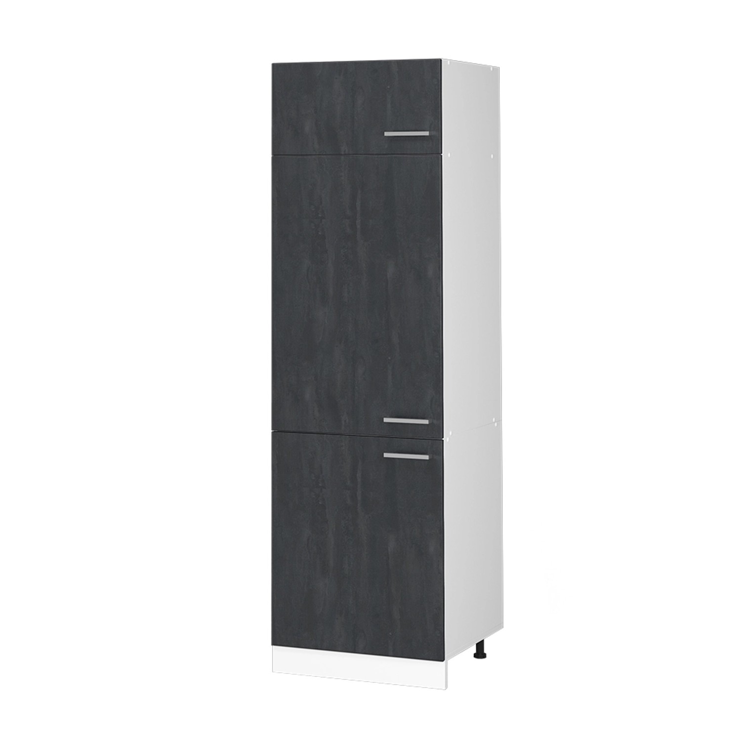 Vicco Kühlumbauschrank R-Line Hochschrank für die Küche Schwarz Beton/Weiß 60 cm