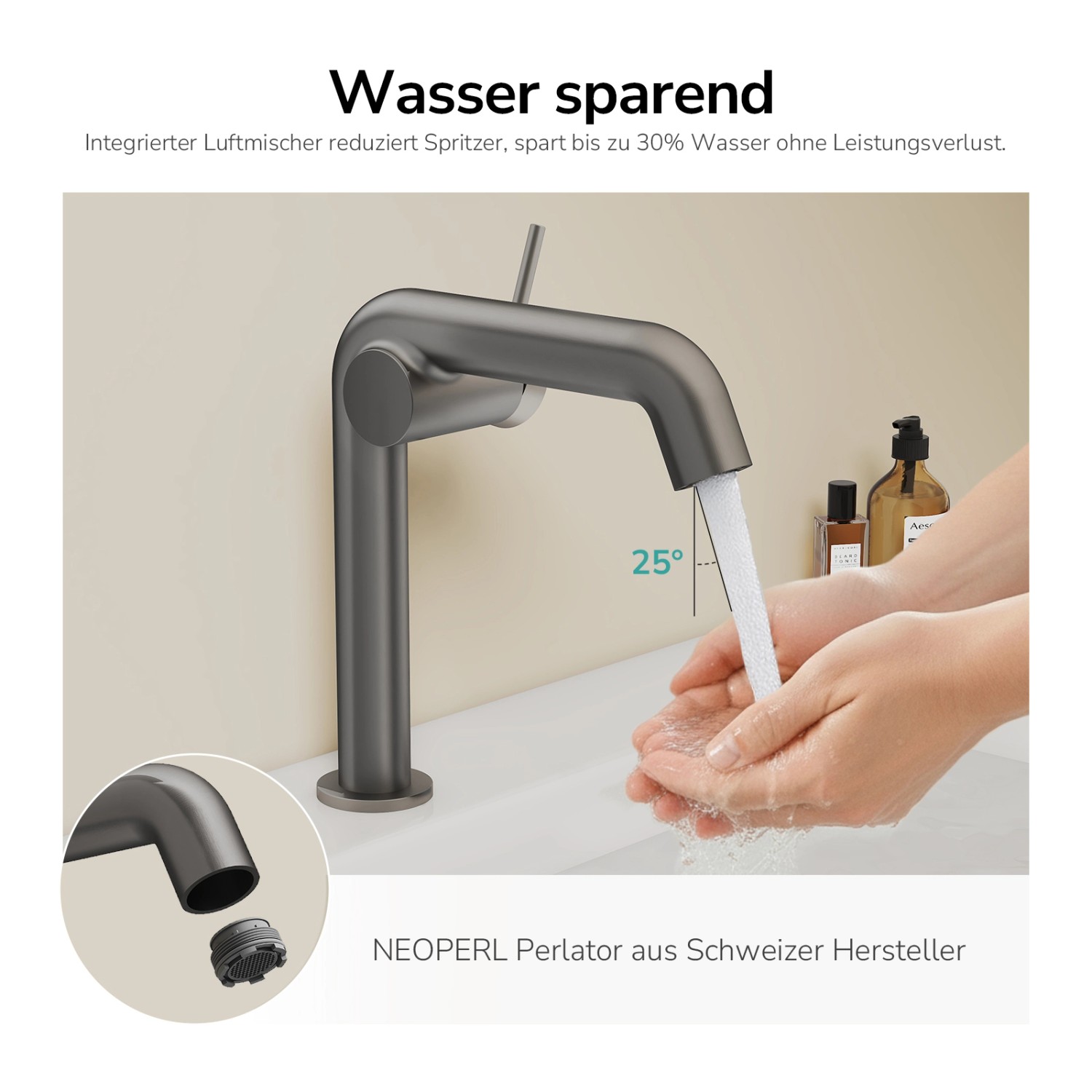 Emke Wasserhahn Bad 222 x 200 x 76 mm Anthrazit Matt Wasserhahn Waschtischarmatur Mischbatterie_6