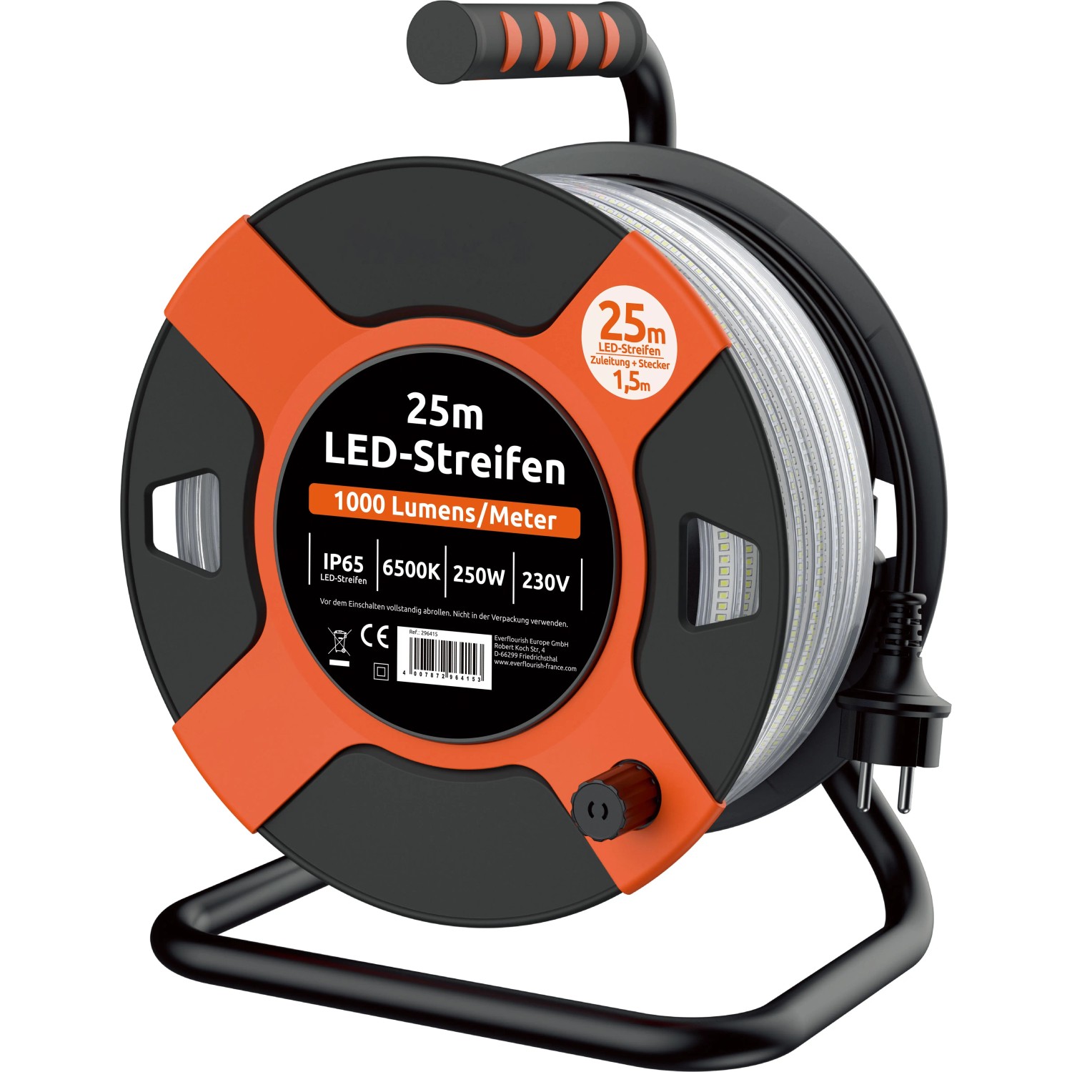 Kabeltrommel mit 25 m Lichtband 6.500 K IP65