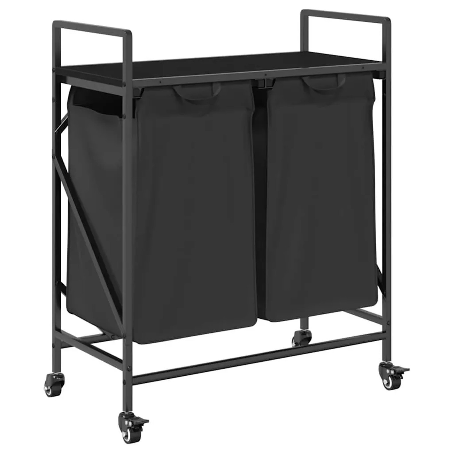 vidaXL Wäschekorb 2 Fächer mit Rädern Schwarze Eiche 859095