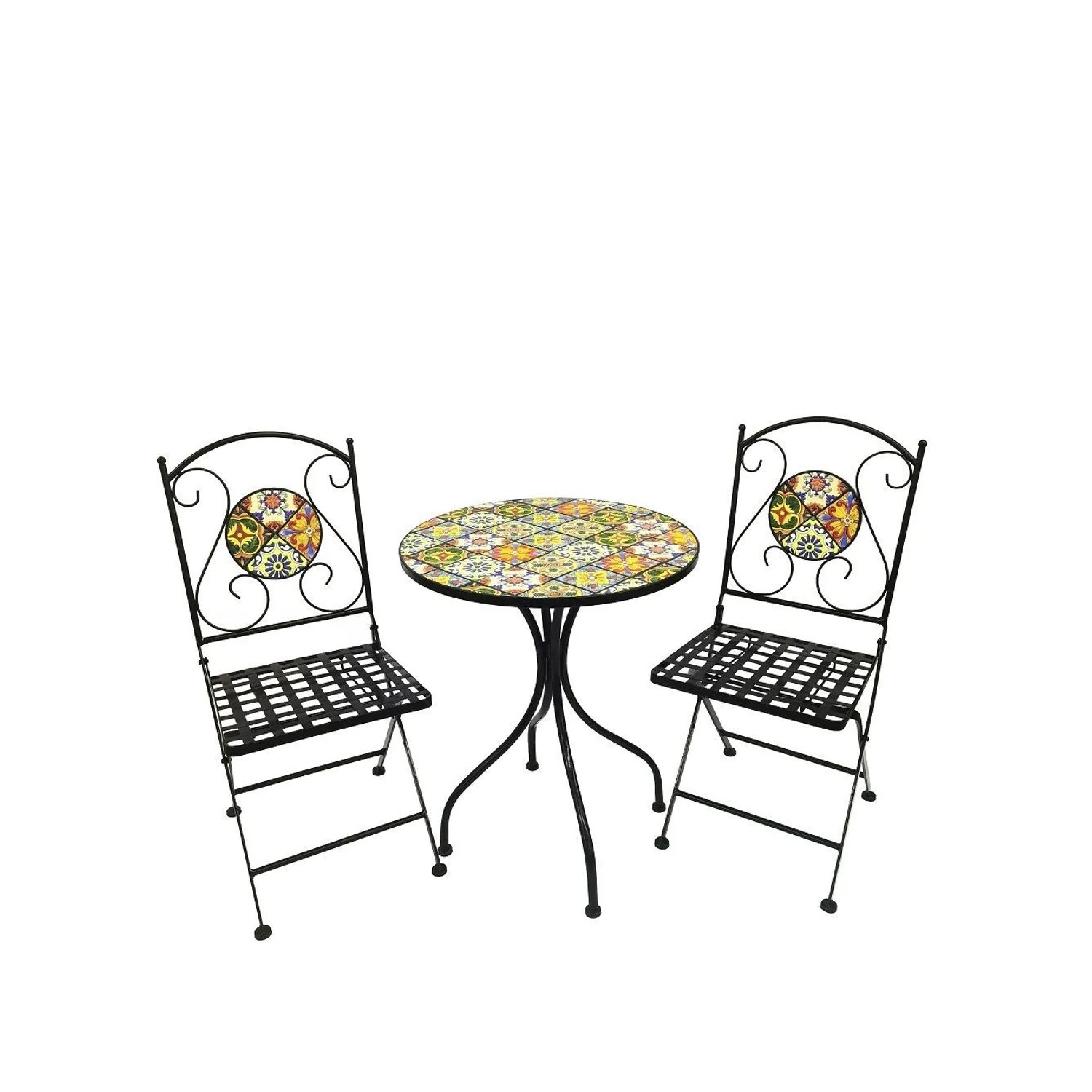 Lex 3 teilig Mosaik Eisen Set Gartenset Bistro Set Sitzgruppe Gartenmöbel Klappbar
