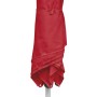 Geschlossener, roter Suncomfort Marktschirm mit Drehfunktion, geeignet für den Garten.