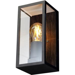 Eco-Light Außenleuchte Karo mit Holzoptik und schwarzem Rahmen. Klassische Wandleuchte.