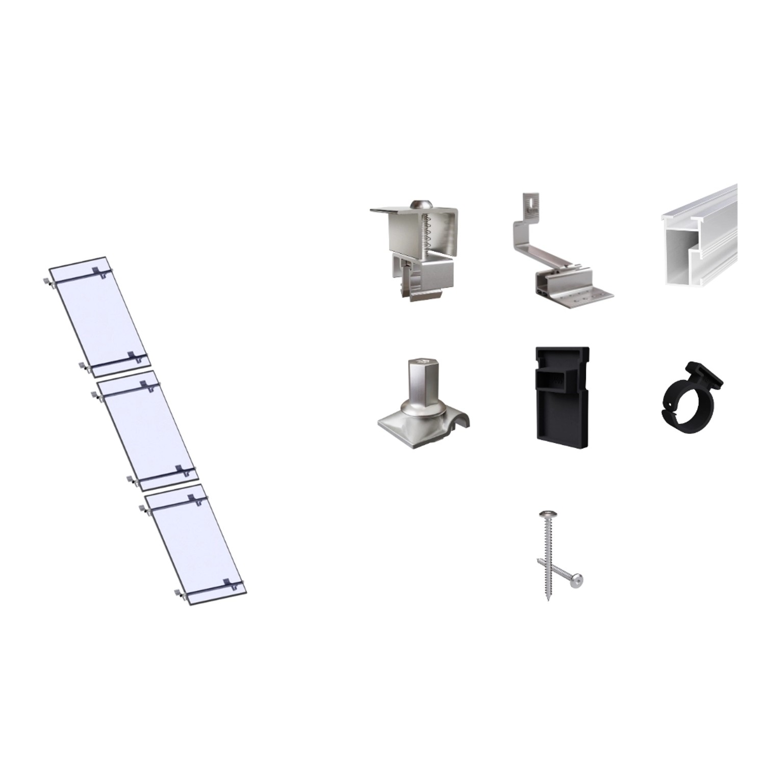 SolMount Montageset Schrägdach 3 Module untereinander Aluminium Natur