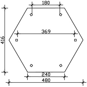 Grundriss Skan Holz Pavillon Colmar Größe 3, sechseckig mit Maßangaben.