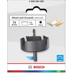 Bosch Lochsäge Wood and Drywall, Ø 75mm, mit Zentrierbohrer und Sechskantschaft.