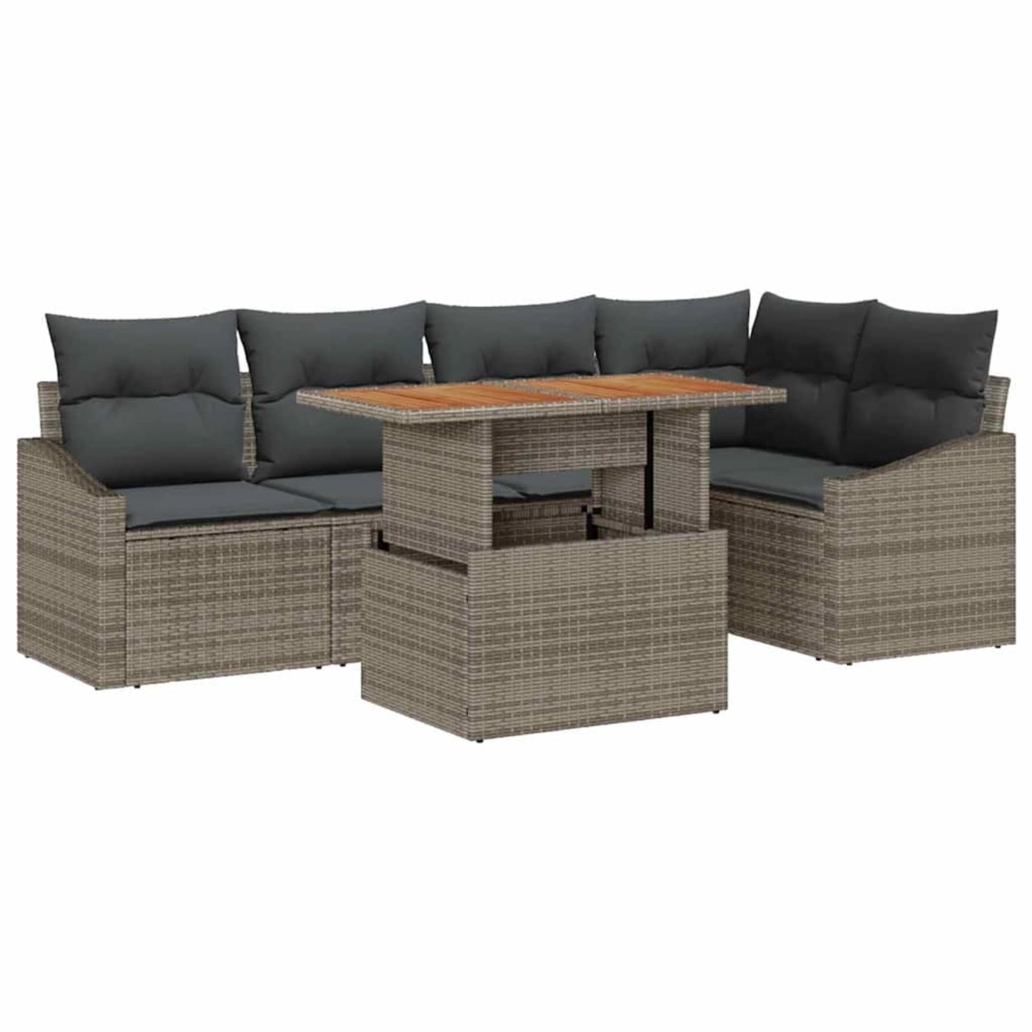 vidaXL Garten-Sofa-Set mit Speicher 6-Tlg Grau Poly Rattan 3358575 günstig online kaufen