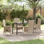 Beige 5-tlg. Garten Essgruppe aus Poly Rattan von vidaXL mit Tisch und Stühlen.