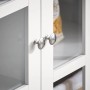Detailaufnahme: Weißes SoBuy Sideboard FSB77-W mit Glastüren und silbernen Griffen.