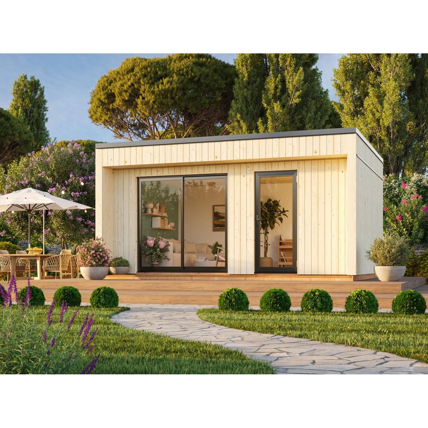 Palmako Holz-Gartenhaus Johanna Flachdach Unbehandelt 562 cm x 448 cm 19,4 m²