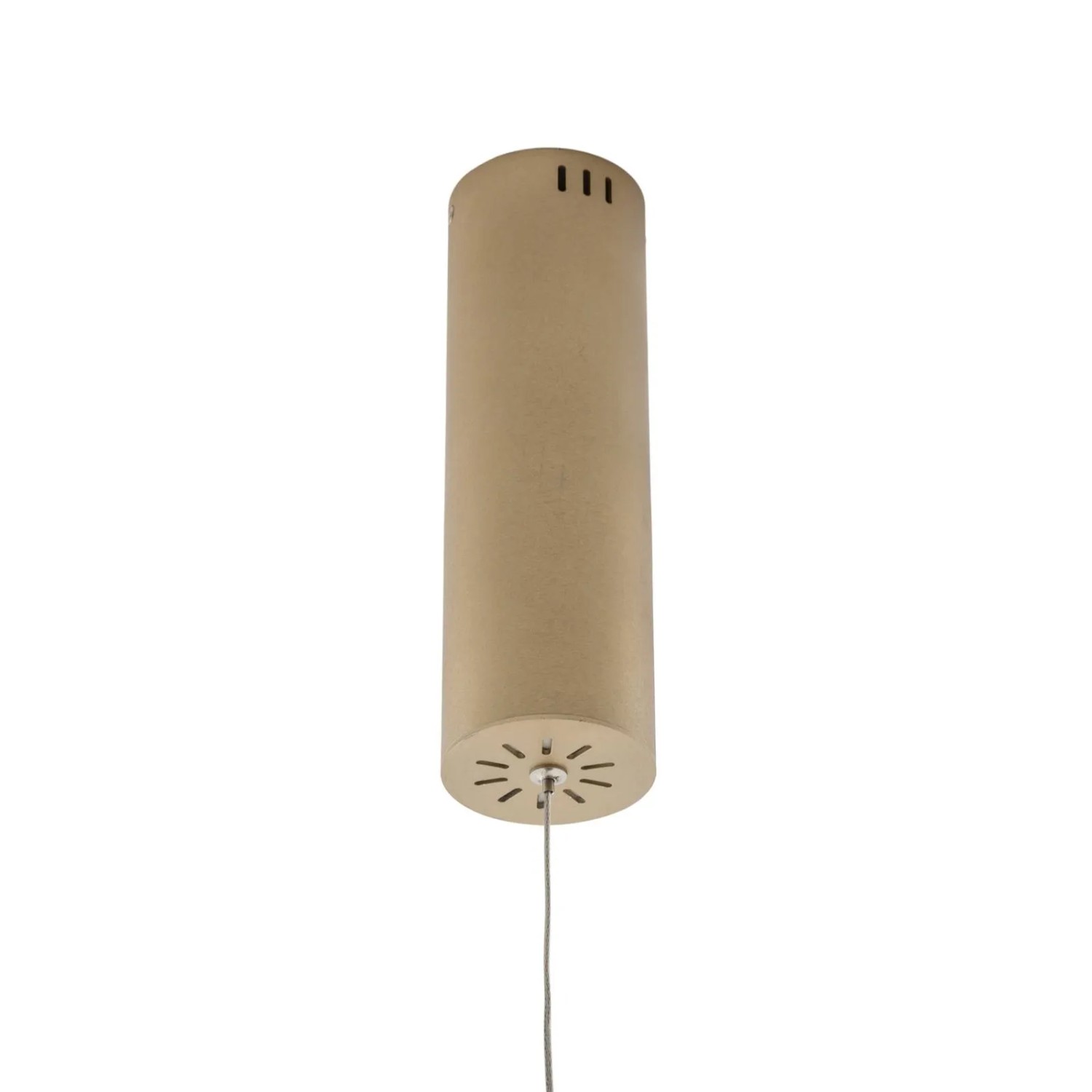 Zylindrisches gold-messingfarbenes Aluminiumelement der dimmbaren LED-Pendelleuchte Melinay.