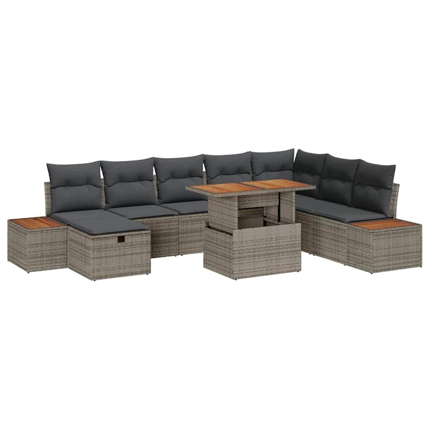 vidaXL Garten-Sofa-Set mit Kissen mit Speicher 9-Tlg Grau Poly Rattan 33600 günstig online kaufen