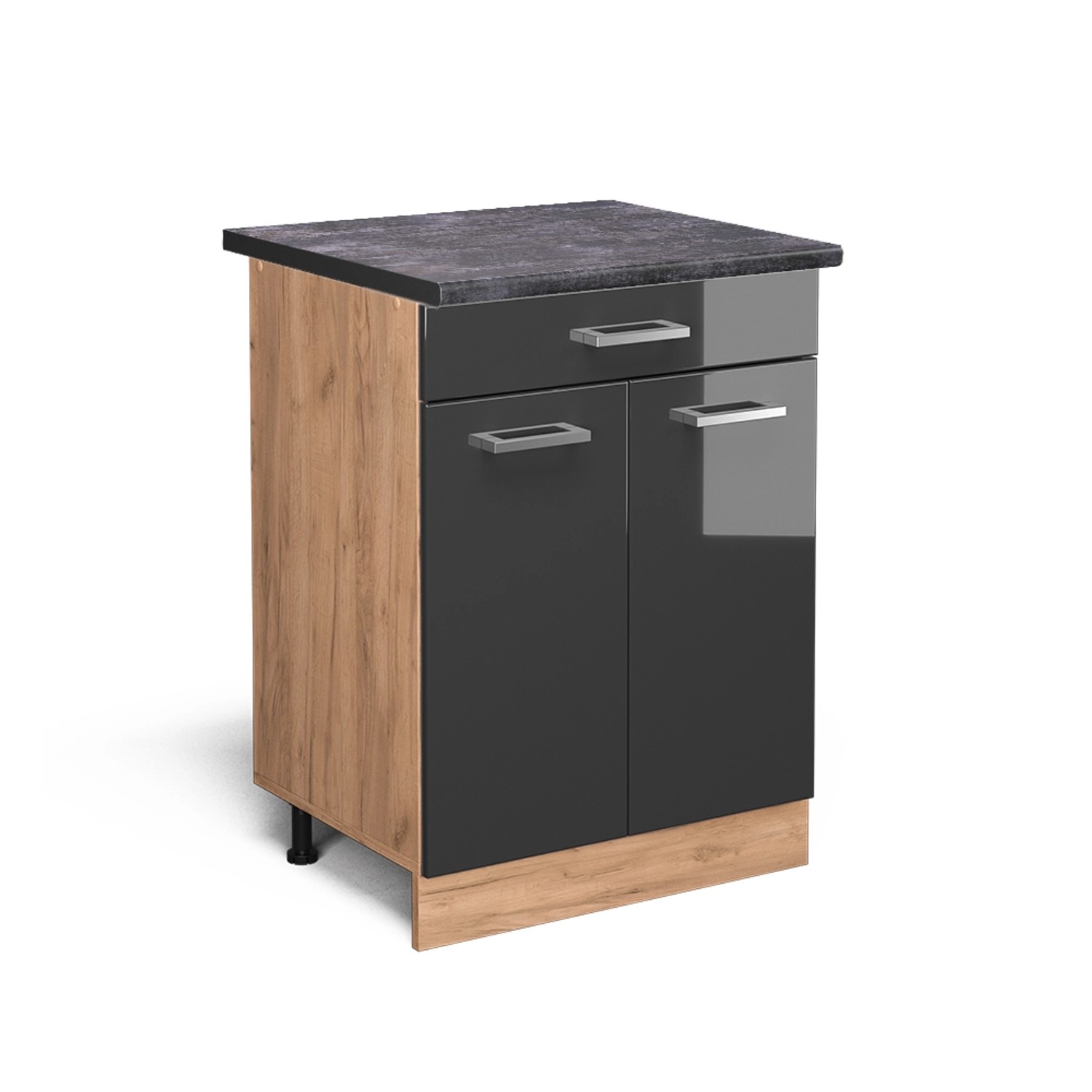 Vicco Küchenunterschrank R-Line Anthrazit Hochglanz/Goldkraft Eiche 60 cm mit Schublade AP Anthrazit