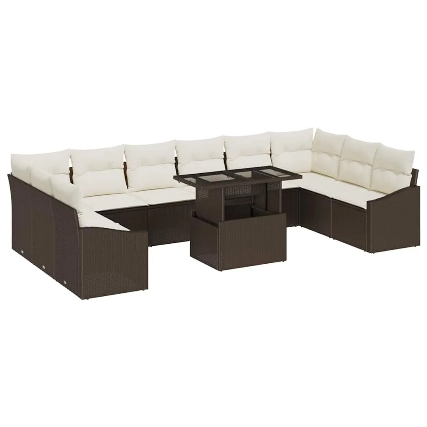 vidaXL Sofa Set mit Kissen 11-Tlg Braun und Creme Poly-Rattan 3349074 günstig online kaufen
