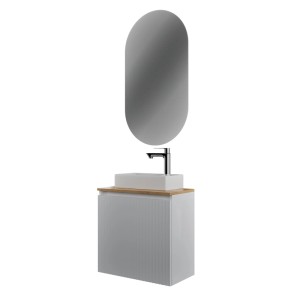Planetmöbel Badmöbel Set Waschtisch 55 cm Weiß Matt mit Keramikwaschbecken Badspiegel Soft Close