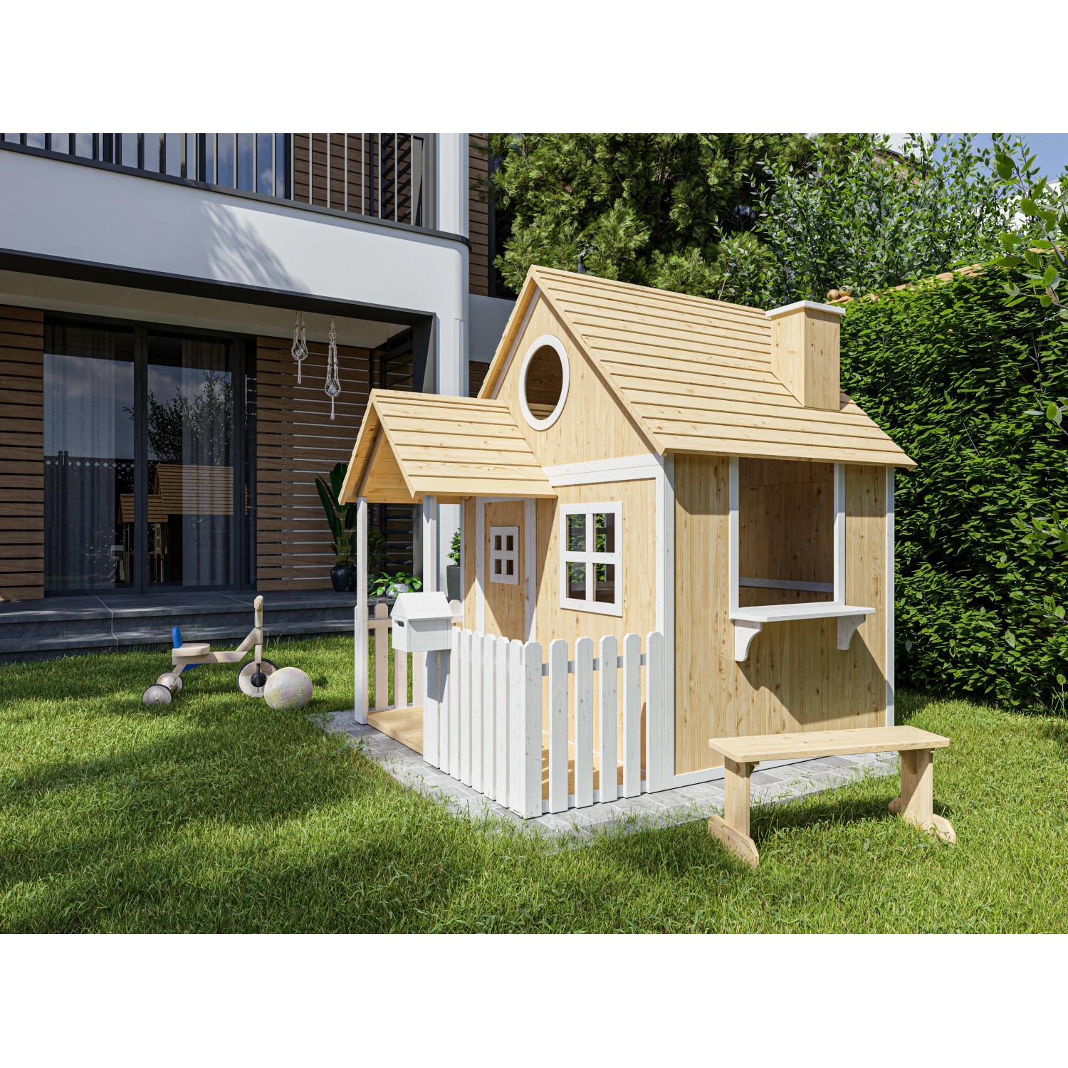 Belladoor Spielhaus Finn Weiß-natur