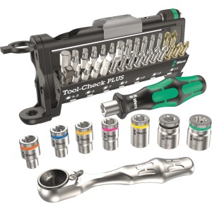 Wera Bit-Set Tool-Check Plus, 39-teilig, mit Bits, Nüssen, Ratsche und Handhalter im Set.