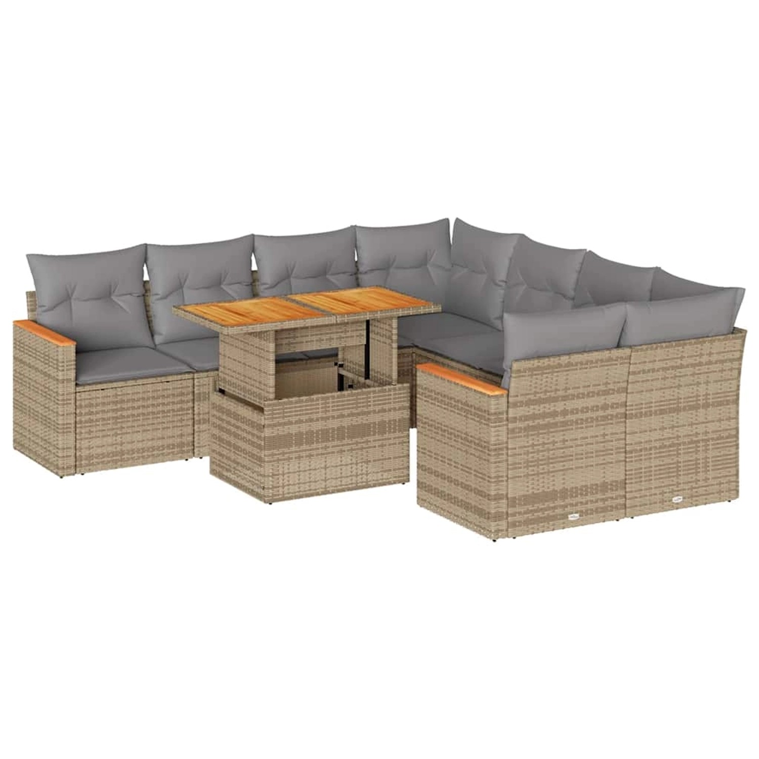 vidaXL 9-Tlg Garten-Sofagarnitur mit Kissen Beige Poly Rattan Akazie 332746 günstig online kaufen