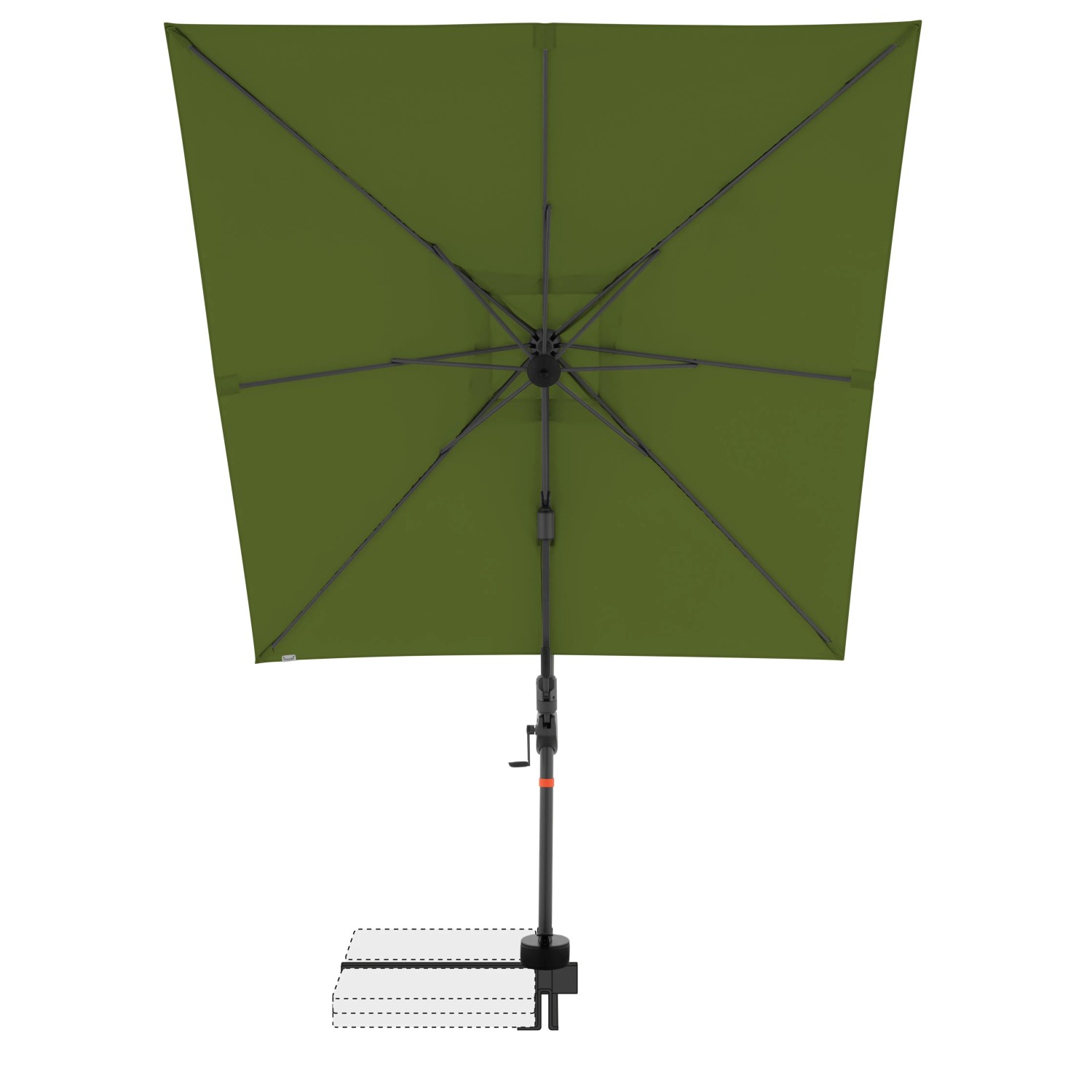 Quadratischer, kiwi-farbener Doppler Ampelschirm 210x210 cm mit Kurbelmechanik.