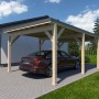 Holzbrüder Einzelcarport Ralf Natur mit dunkelgrauem Blechdach und Auto.